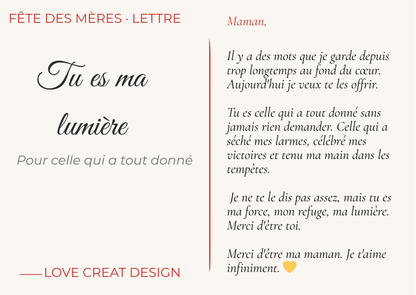 Carte "Tu es ma lumière" — Fête des Mères
