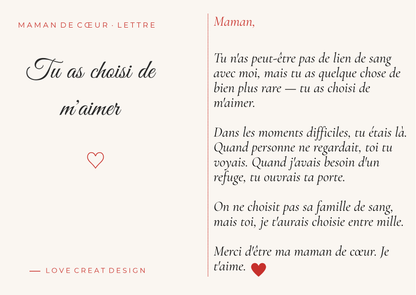 Carte "Tu as choisi de m'aimer" — Maman de Cœur