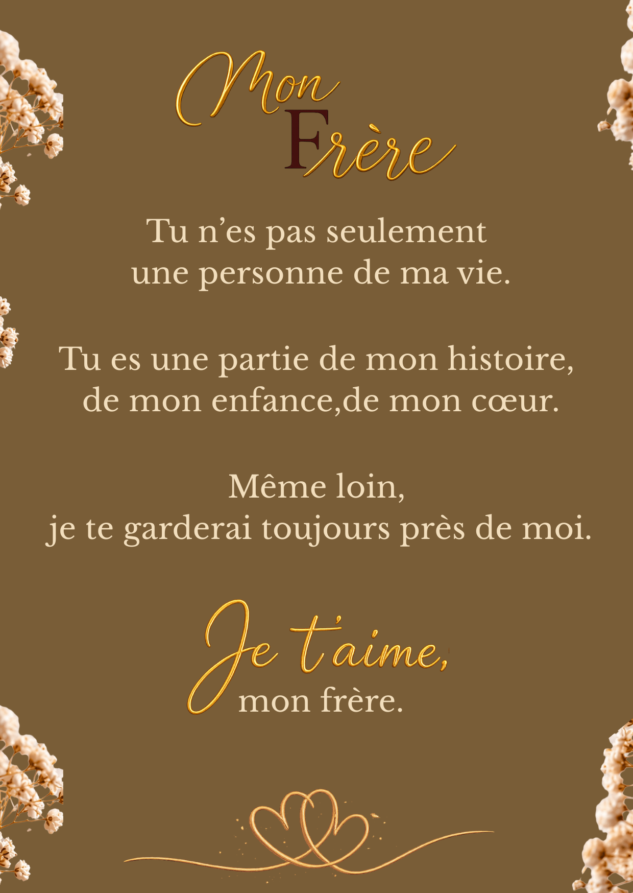 Carte "Mon Frère - Tu es une partie de mon histoire" — Message poème