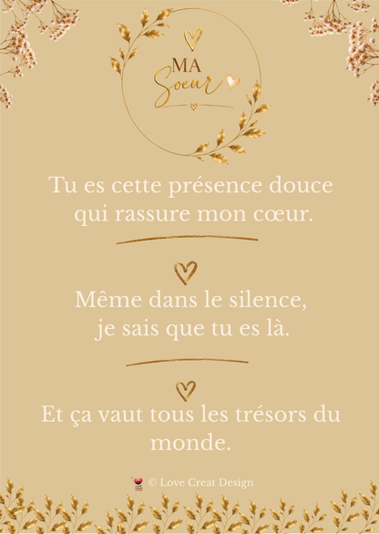 Carte "Ma Sœur - Tu es cette présence douce" — Message poème