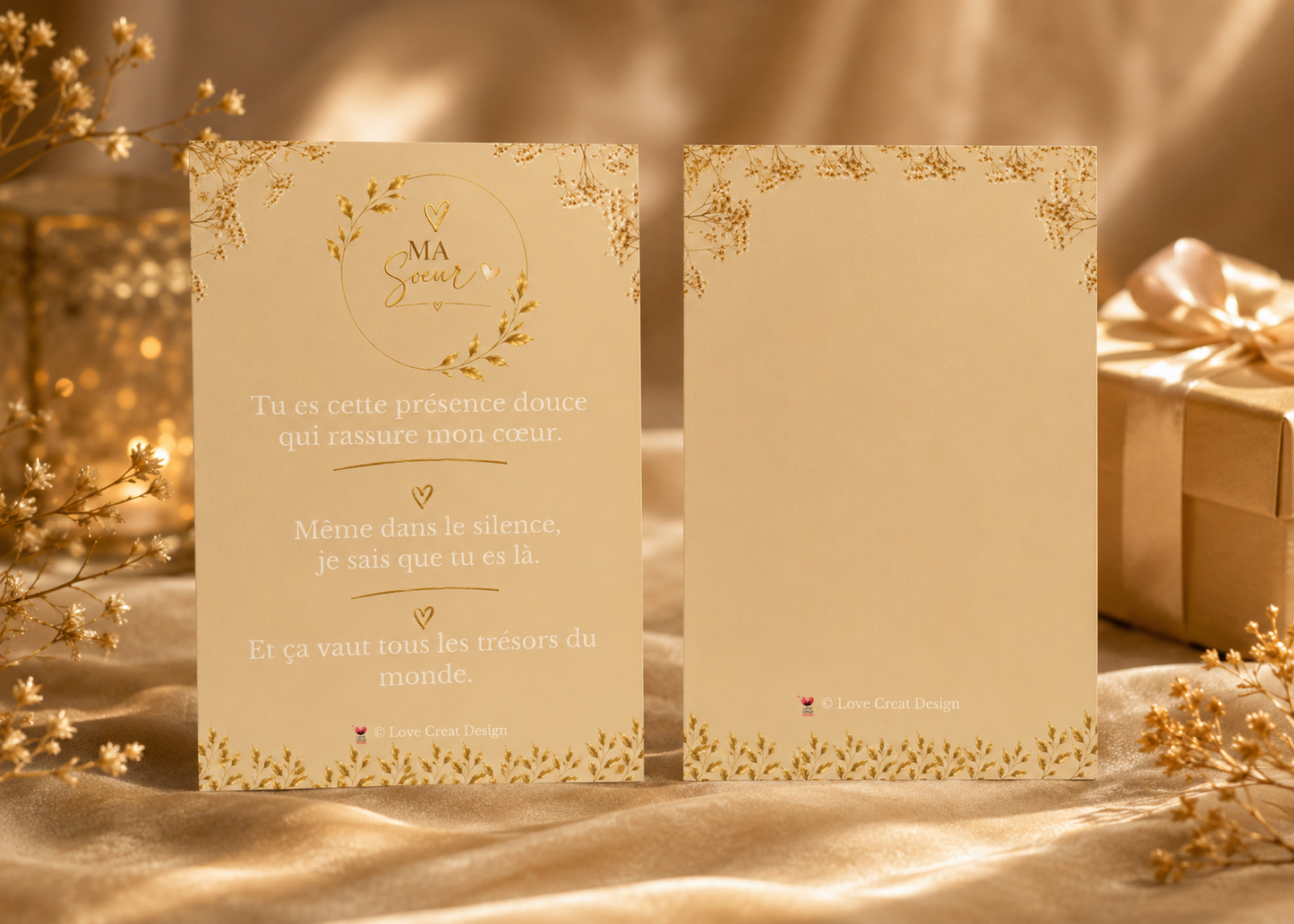 Carte "Ma Sœur - Tu es cette présence douce" — Message poème
