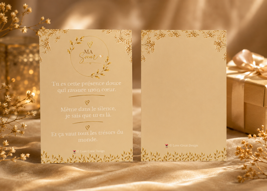 Carte "Ma Sœur - Tu es cette présence douce" — Message poème
