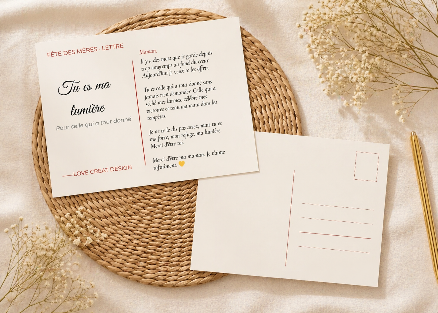 Carte "Tu es ma lumière" — Fête des Mères