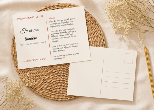 Carte "Tu es ma lumière" — Fête des Mères