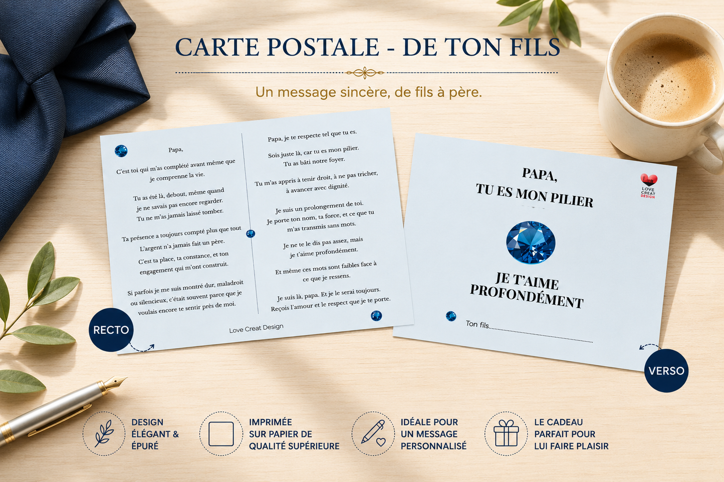 Carte "Tu es mon pilier" — De ton fils à son papa