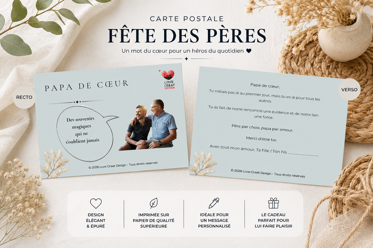 Carte "Papa de cœur — Père par choix, papa par amour" | Love Creat Design