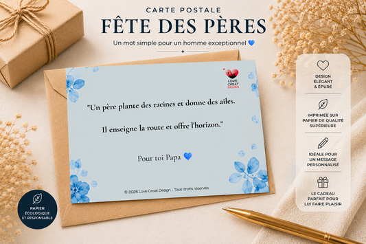 Carte Citation Papa — "Un père plante des racines et donne des ailes" | Love Creat Design