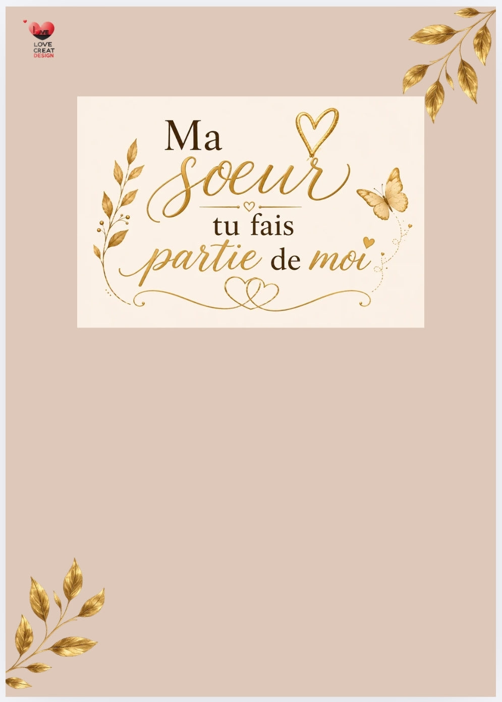 Carte "Ma sœur, tu fais partie de moi" — Lettre complète