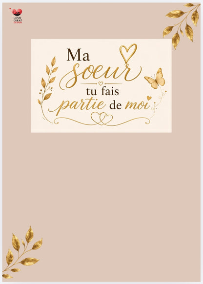 Carte "Ma sœur, tu fais partie de moi" — Lettre complète