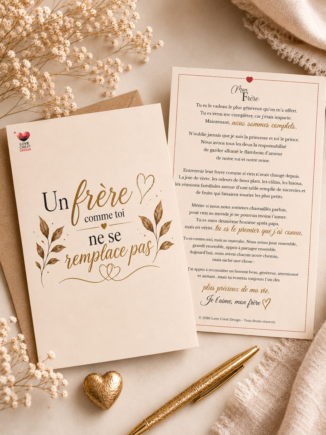 Carte "Un frère comme toi ne se remplace pas" — Lettre complète