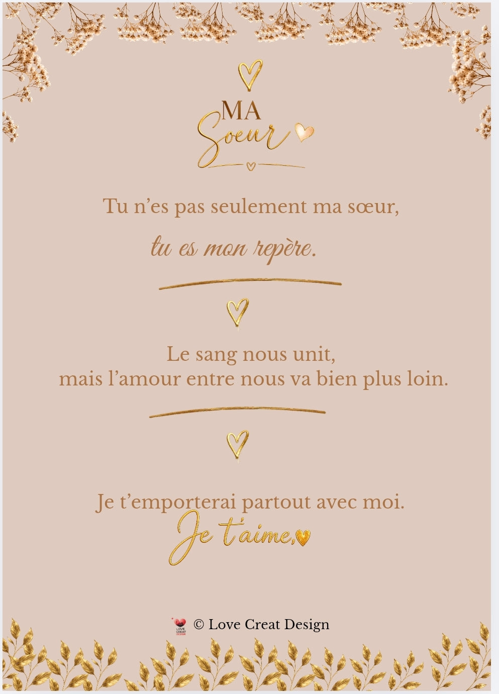 Carte "Ma sœur, tu es mon repère" — Lettre courte